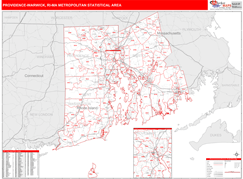 Providence-Warwick Metro Area Digital Map Red Line Style